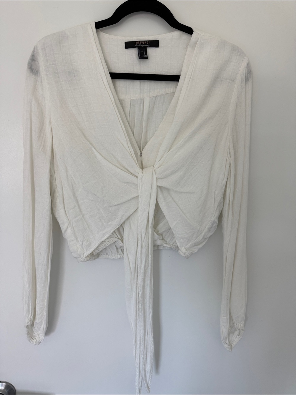 Forever 21 White Tie-Front V-Neck Blouse